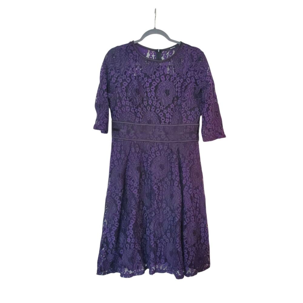 Miusol Purple Black Lace Overlay Wedding Guest Half Sleeve Mini Dress, Size XL